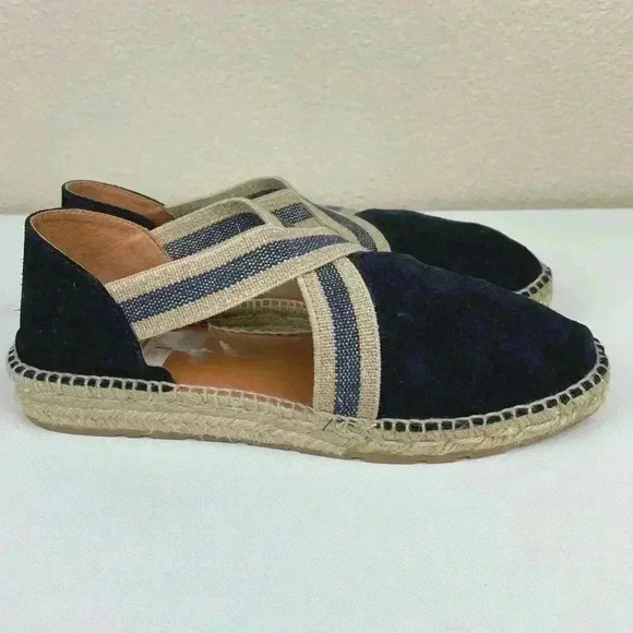 VIGUERA Women's 40 Dames Espadrille Flat Shoes Navy Blue Suede Cross Over Beach - Picture 4 of 14